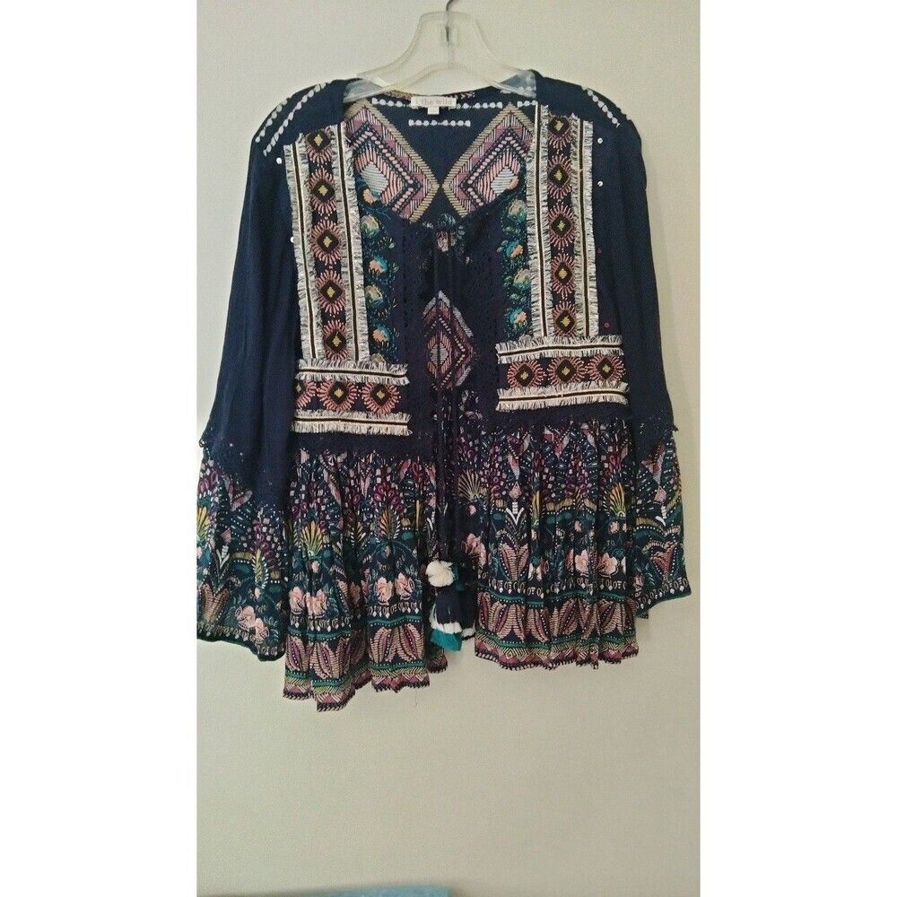 Women's small open tie front long sleeve blouse - made in India